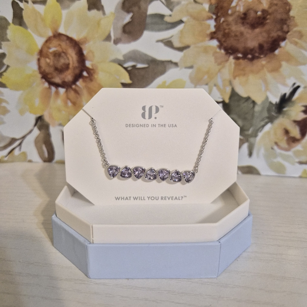 Silver Heart Necklace with Purple Accents